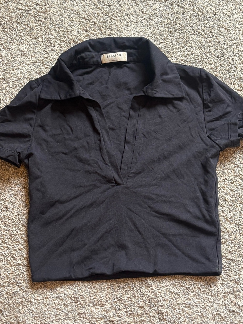 Aritzia Black Short Sleeve Collared V-Neck Tee